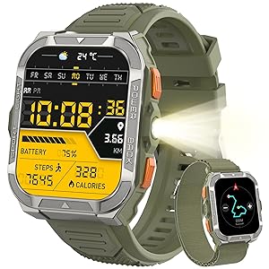 Blackview Reloj Inteligente Hombre Militar - GPS, Linterna, Brújula, AI, 1.91" Smartwatch Hombre con 100+ Modos Deportivos, Llamadas/Notificación, Pulsómetro/Oxímetro/Sueño, Pulsera Actividad, Verde