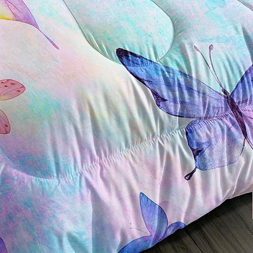 Miniatura 6 de BSNTHO Juego de edredón de mariposa, diseño reversible, juego de ropa de cama de teñido anudado azul, tamaño individual, edredón de acuarela