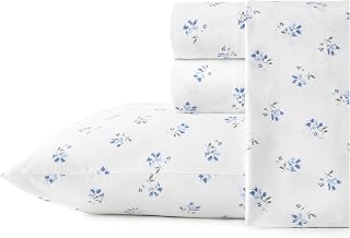 Stone Cottage Blue Sketchy Ditsy Full Cotton Percale Sheet Set - Crisp, Cool, Breathable Bedding for Restful Sleep
