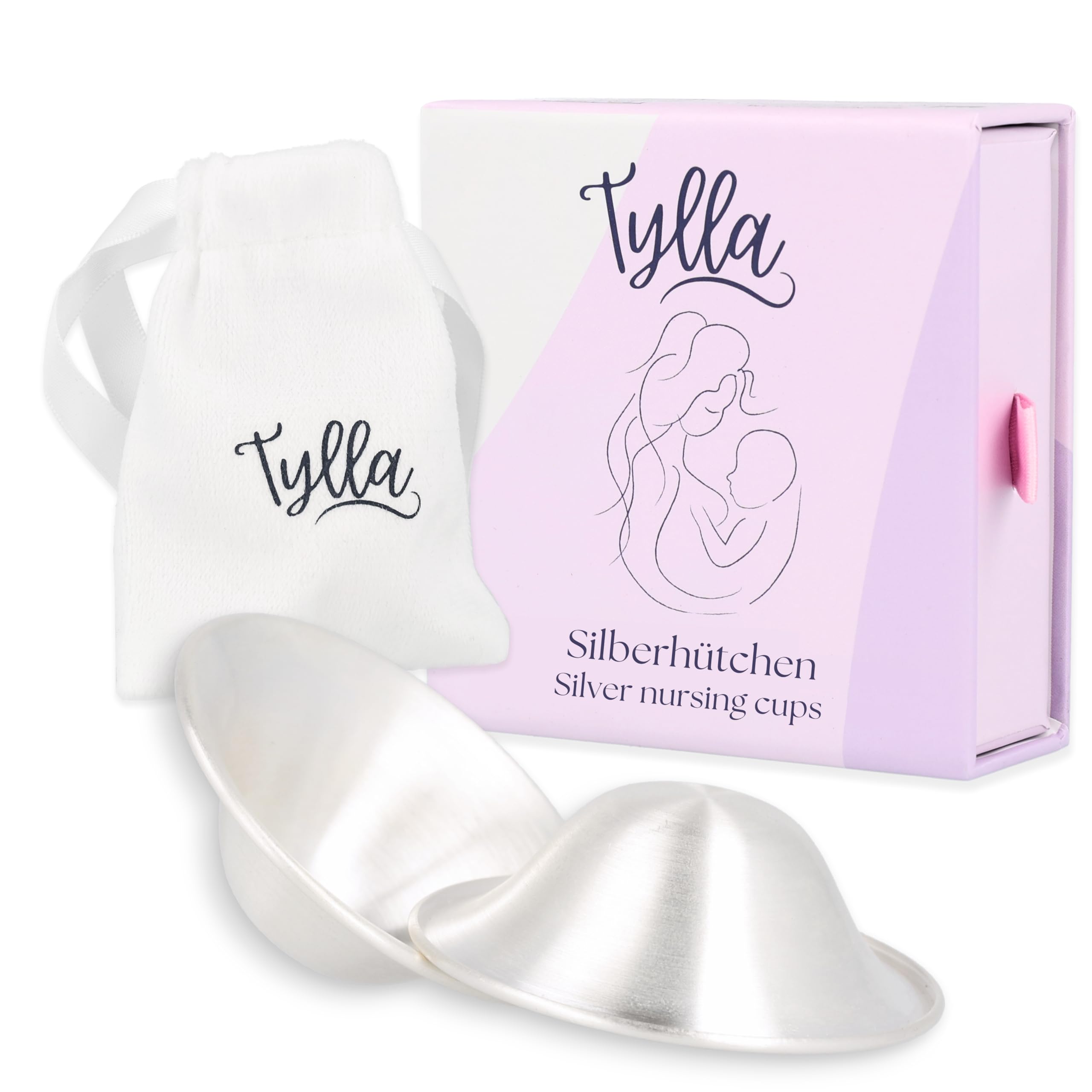Tylla | Silberhütchen aus 999er Silber | Hilfe bei beanspruchten Brustwarzen | Unterstützt feuchte Regeneration beim Stillen | Wochenbett Stillhütchen (2 Stück) für Brustschutz