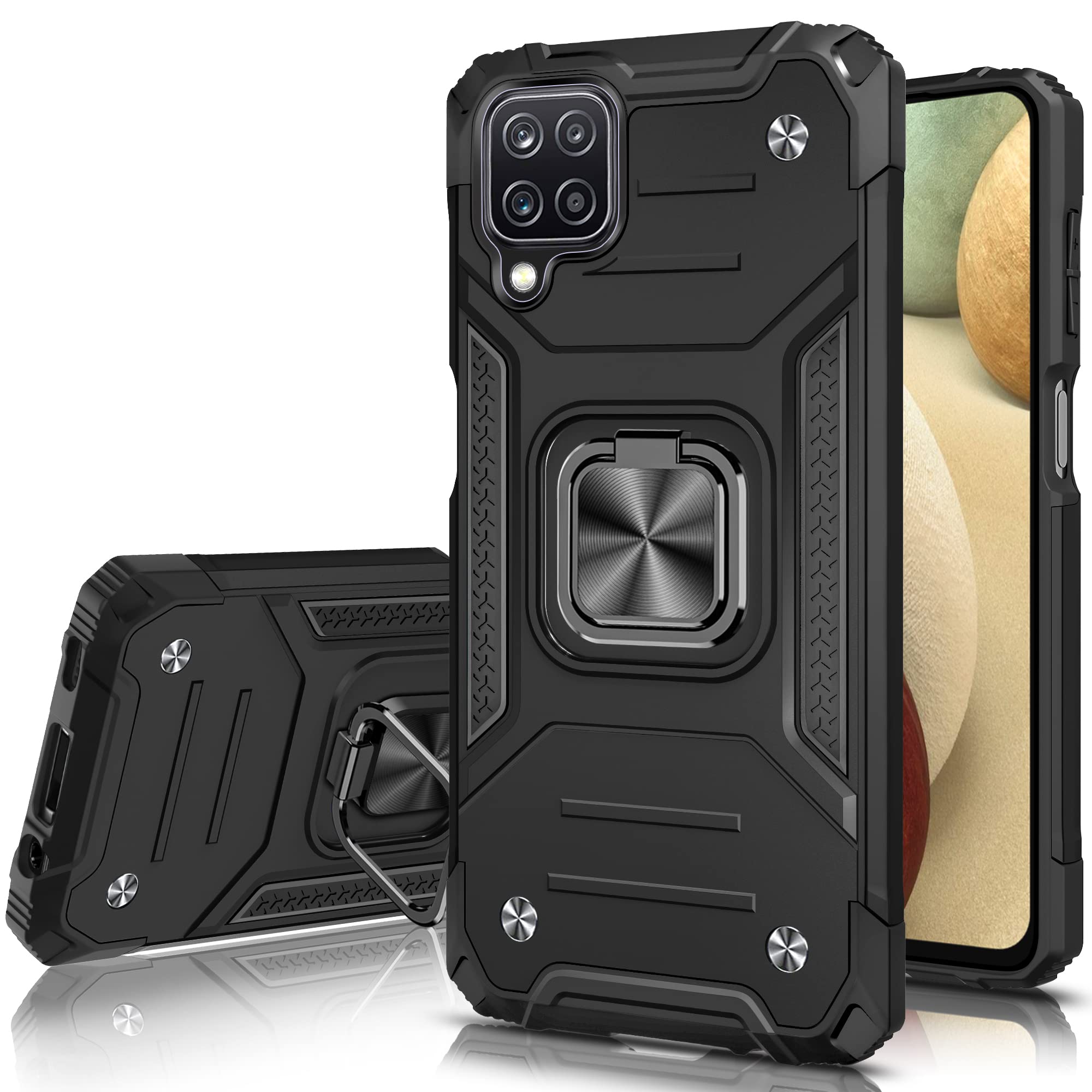 Honeyview ShockProof Case for Samsung Galaxy A12 M12 with Ring Kickstand, Bumper Armour Phone Cover for Samsung Galaxy A12 M12 - Black