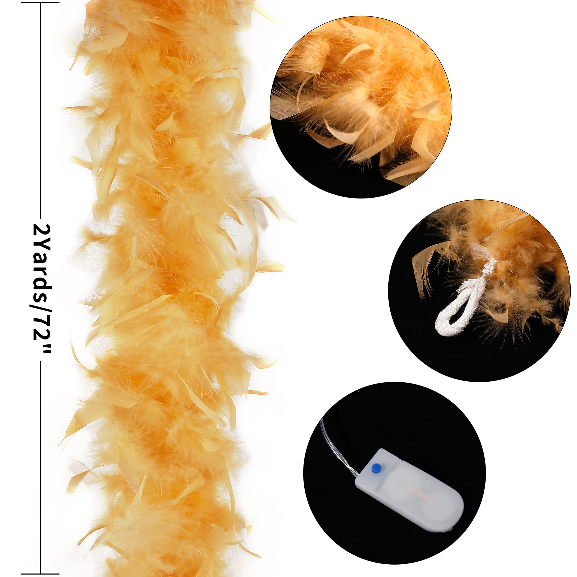 Larryhot Boa con luz naranja – 2 yardas de 75 g, 20 luces LED coloridas para fiestas, bodas, disfraces de Halloween, árbol de Navidad y decoración del hogar (naranja)