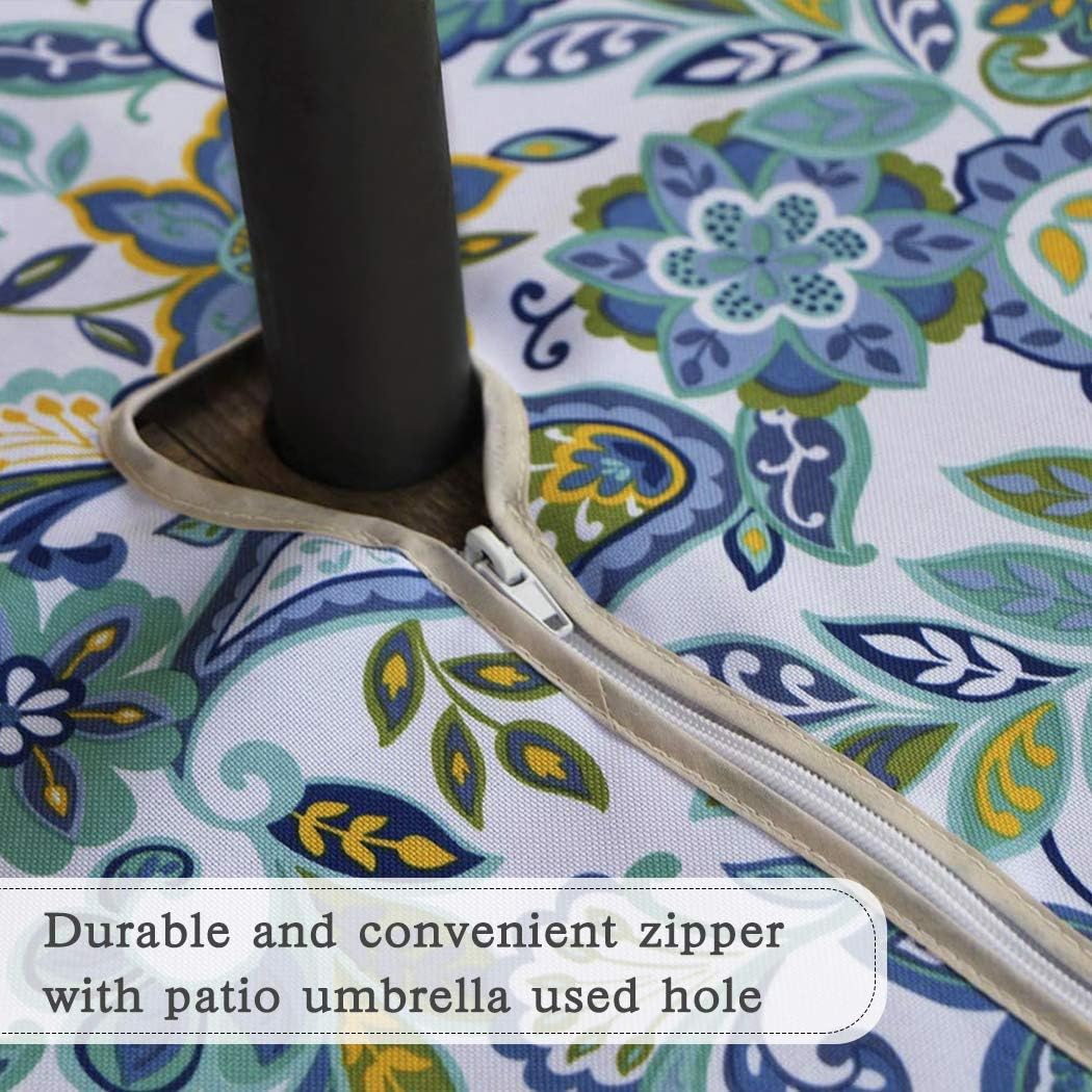 Top Brands Lamberia Round Tablecloth with Umbrella Hole and Zipper for Patio Garden, Outdoor Tablecloth Waterproof Spill-Proof Polyester Fabric Table Cover (60 Round, Zippered, Paisley)