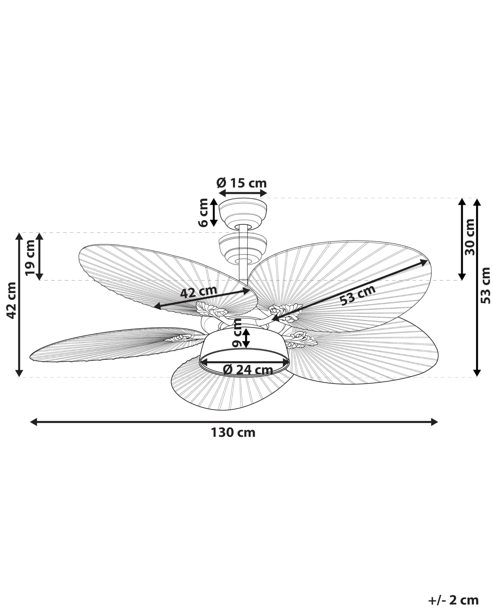 Beliani Deckenventilator mit Licht gold 3 Geschwindigkeitsstufen Fernbedienung Bormejo