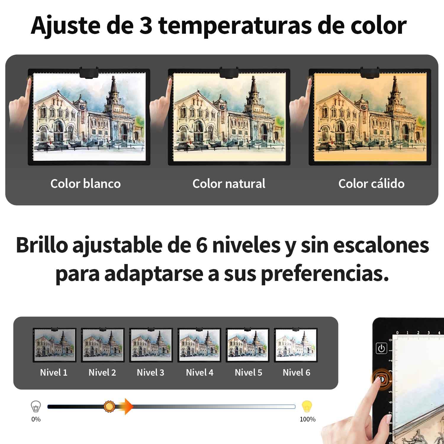 Zocelight Almohadilla de luz recargable A3 para pintura de diamantes, caja de luz de trazado con soporte y clip, 3 colores regulables continuos y 6 niveles de brillo para artistas, dibujos, bocetos,
