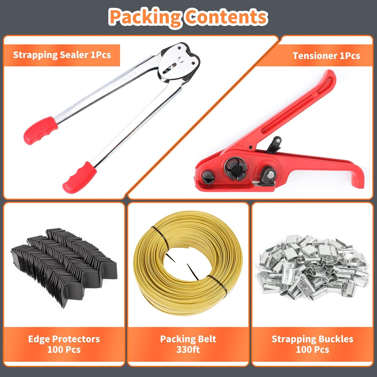 Pallet PP Plastic Strapping Kit, Packaging Banding Tensioning Tool, Heavy Duty Poly Tensioner & Cutter Manual Tools, Free 100pcs Corner Protector, 100 Seals