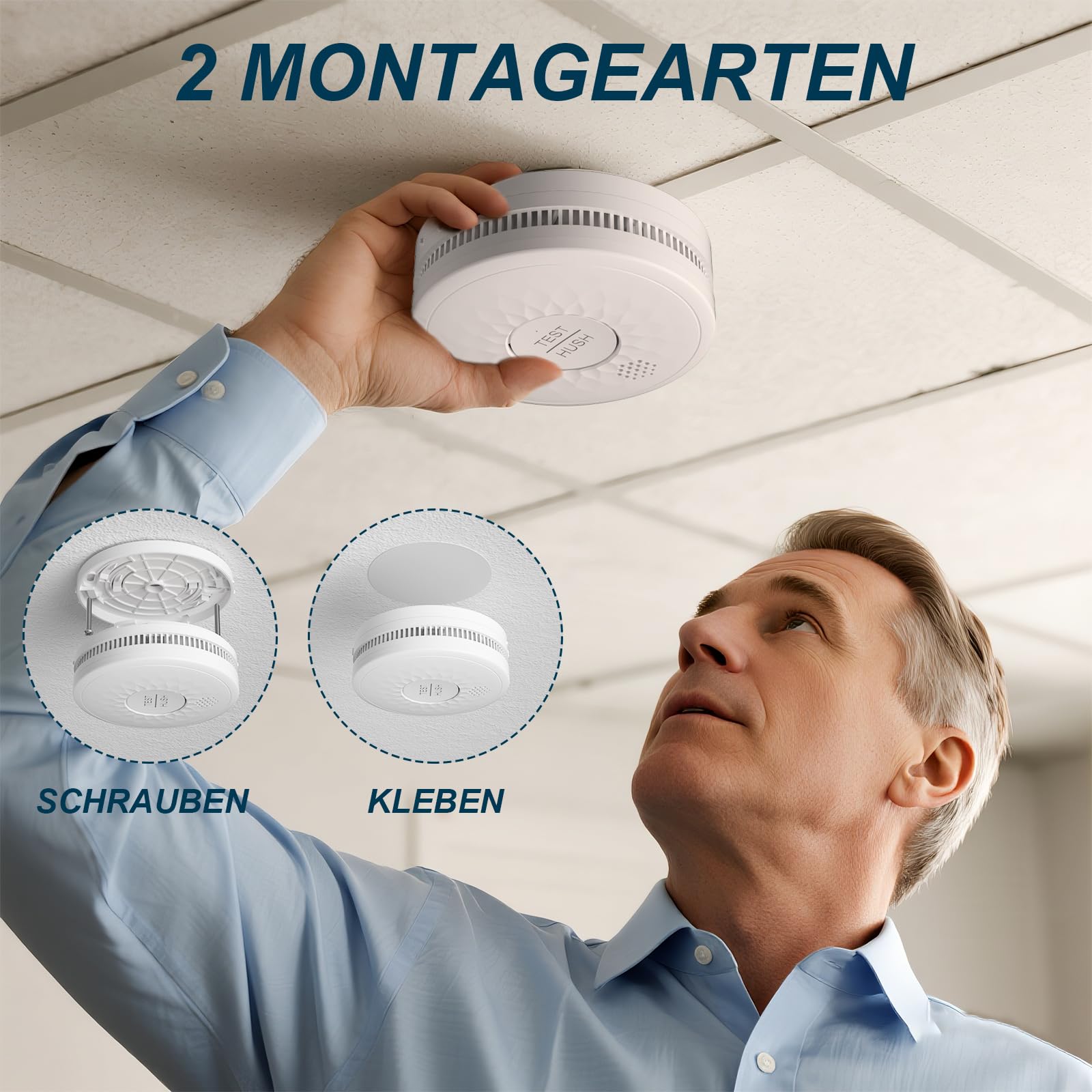 Rauchmelder 10 Jahre Lebensdauer, 5 Jahre Batterie（AA）, ohne Blinkende LED Feuermelder DIN EN 14604 TUV Zertifiziert 5er-Pack