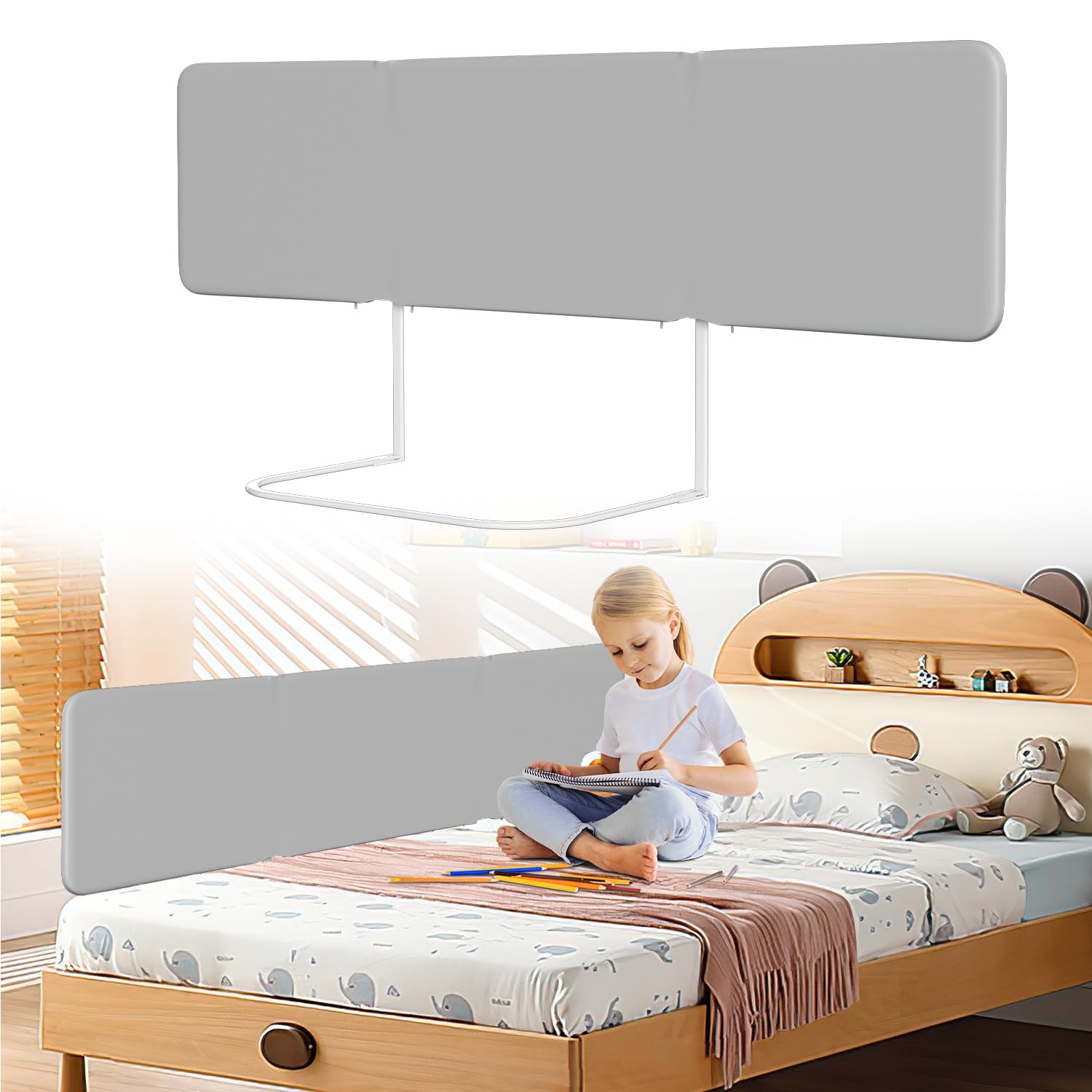 Rausfallschutz Bett 180cm, Tragbare Bettgitter Höhenverstellbar | Klappbares Bettgitter mit 2 Sicherheitsgurten und Tasche für Kinderbett, Elternbett und Boxspringbett, Werkzeuglose Montage