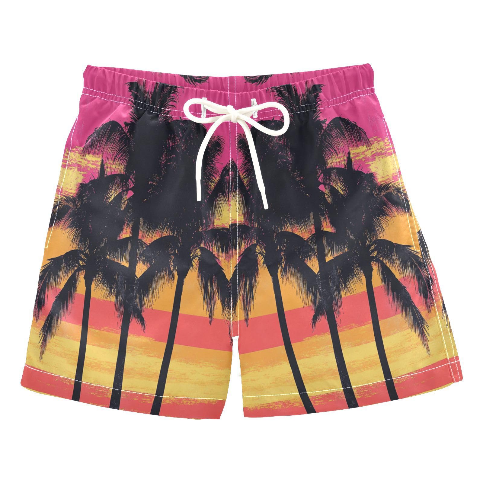 Jucciaco Boys Swim Trunk Quick Dry Beach Board Shorts Palm Graphic Stripe Summer Swimwear for Kids