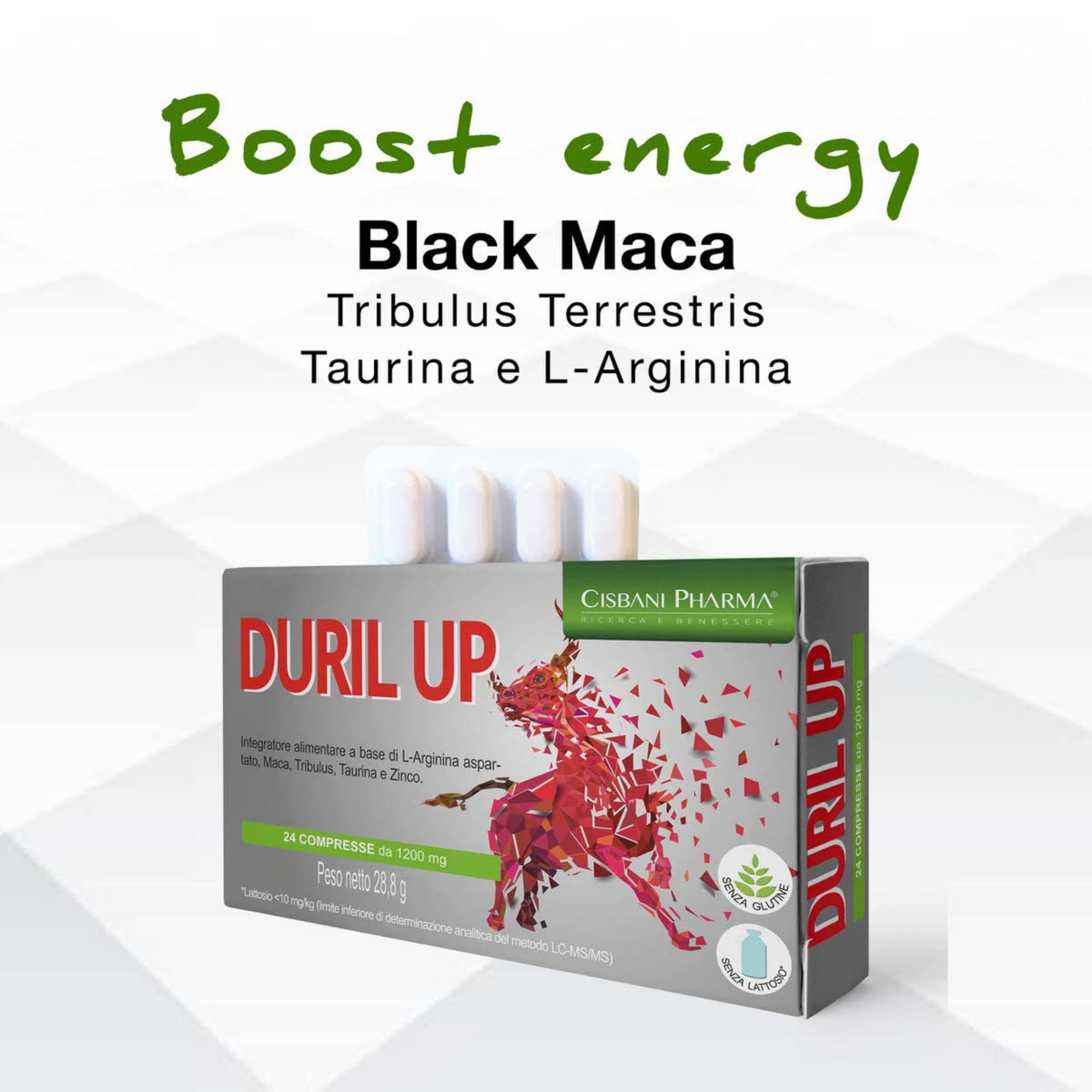 CISBANI PHARMA Duril Up, Maca Andina, Tribulus Terrestris, Taurina e L-Arginina – Maggiore Vitalità e Resistenza Fisica - 24 Compresse