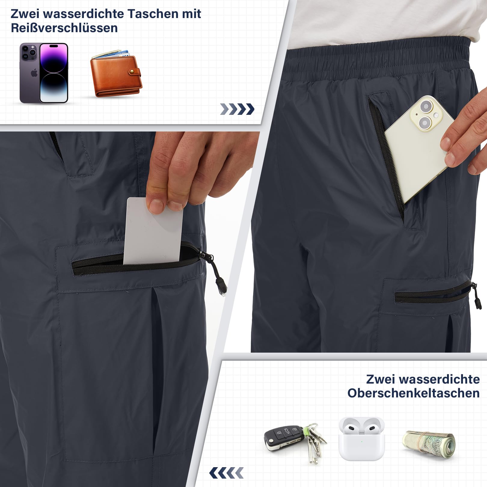 Pantalones impermeables para hombre, transpirables, resistentes al viento, pantalones de exterior, cintura elástica, pantalones ligeros para la lluvia, para senderismo, camping, golf
