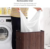 Vista 4 de SONGMICS Cesta de lavandería con tapa, cesta de lavandería de bambú con asas, cesta de almacenamiento plegable para lavandería, dormitorio, 100