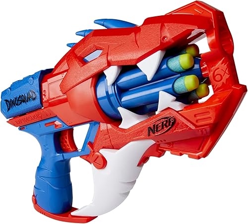 Miniatura 2 de Nerf DinoSquad Raptor - Lanzador de dardos con barra giratoria, tambor giratorio de 6 dardos, fuego de golpe, 6 dardos Nerf, diseño de dinosaurio