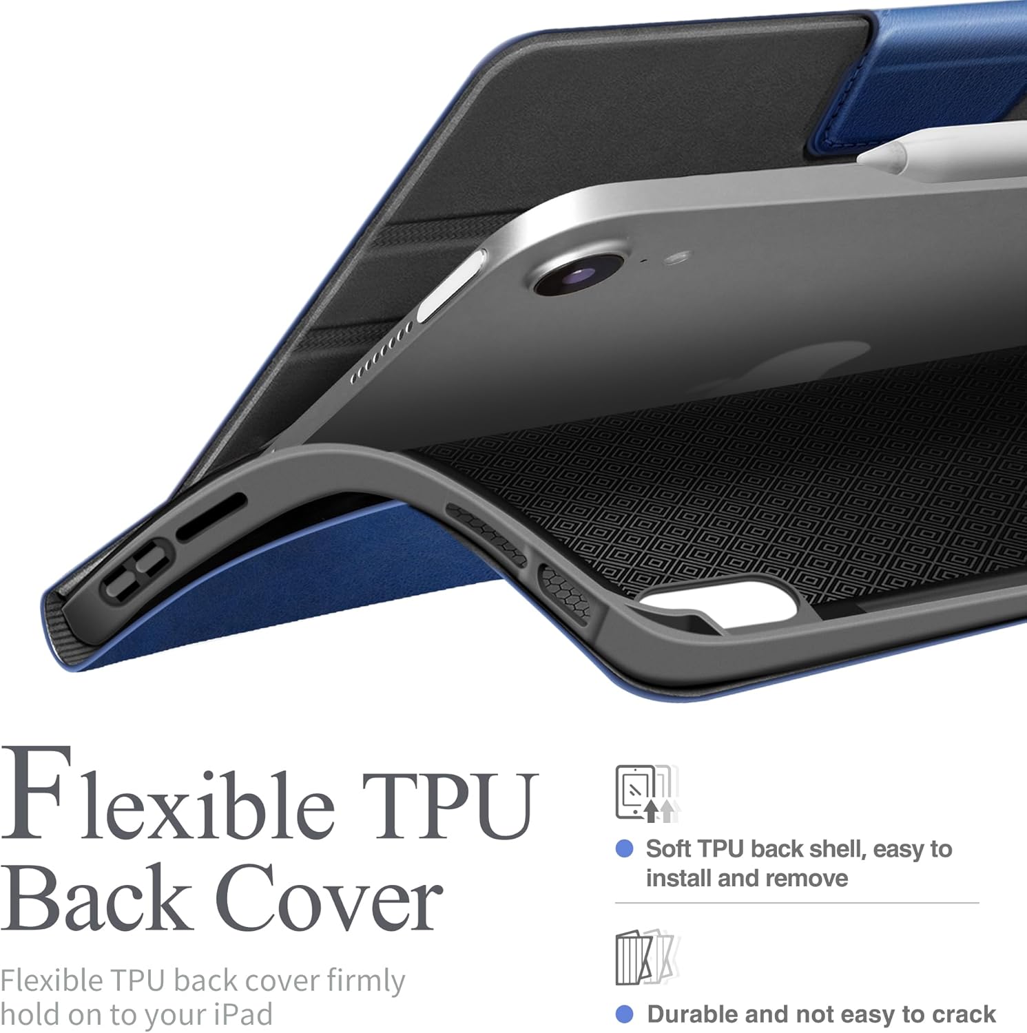 auaua Case for iPad mini 7 (A17 Pro), iPad mini 7th/6th Generation (2024/2021 8.3-inch), with Front Pocket Pencil Holder, Typing Angle Muti-Stand Magnetic Closure Auto Sleep/Wake (Blue)