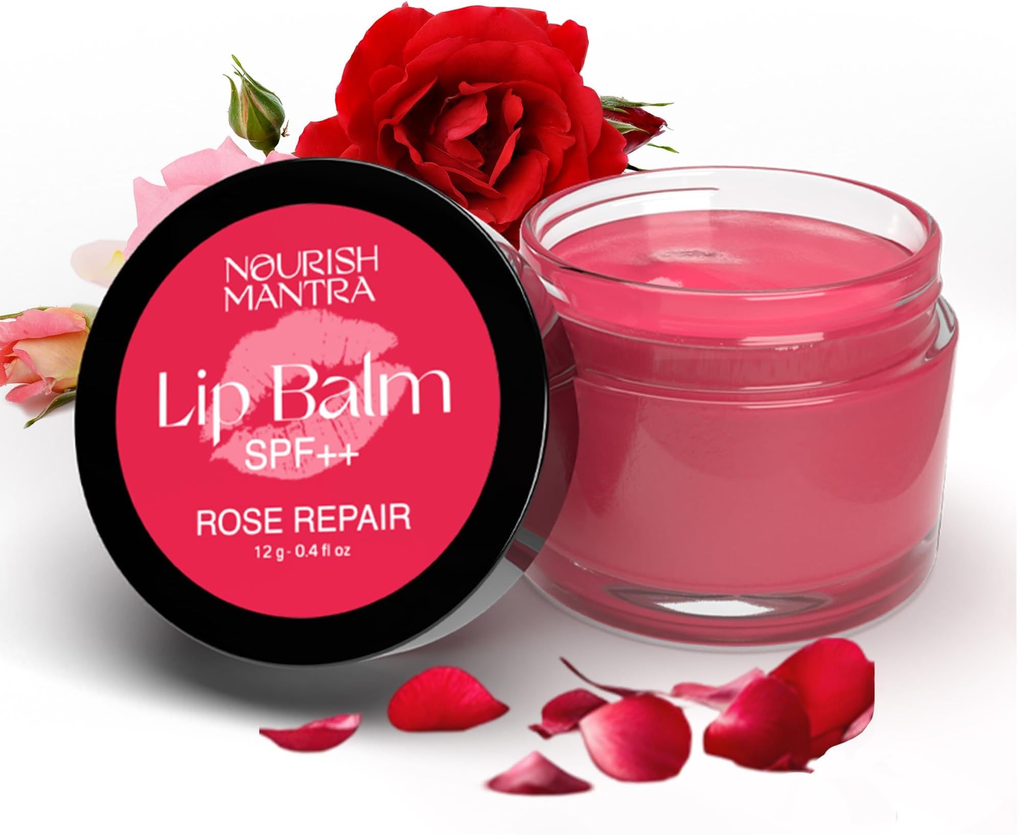 Rose Lip Balm with SPF | Made with Rose Extract, Olive Oil, Shea Butter, Vitamin E and Avocado Oil | For Dry, Chapped & Dark Lips | Best for Both Women and Men | 12g