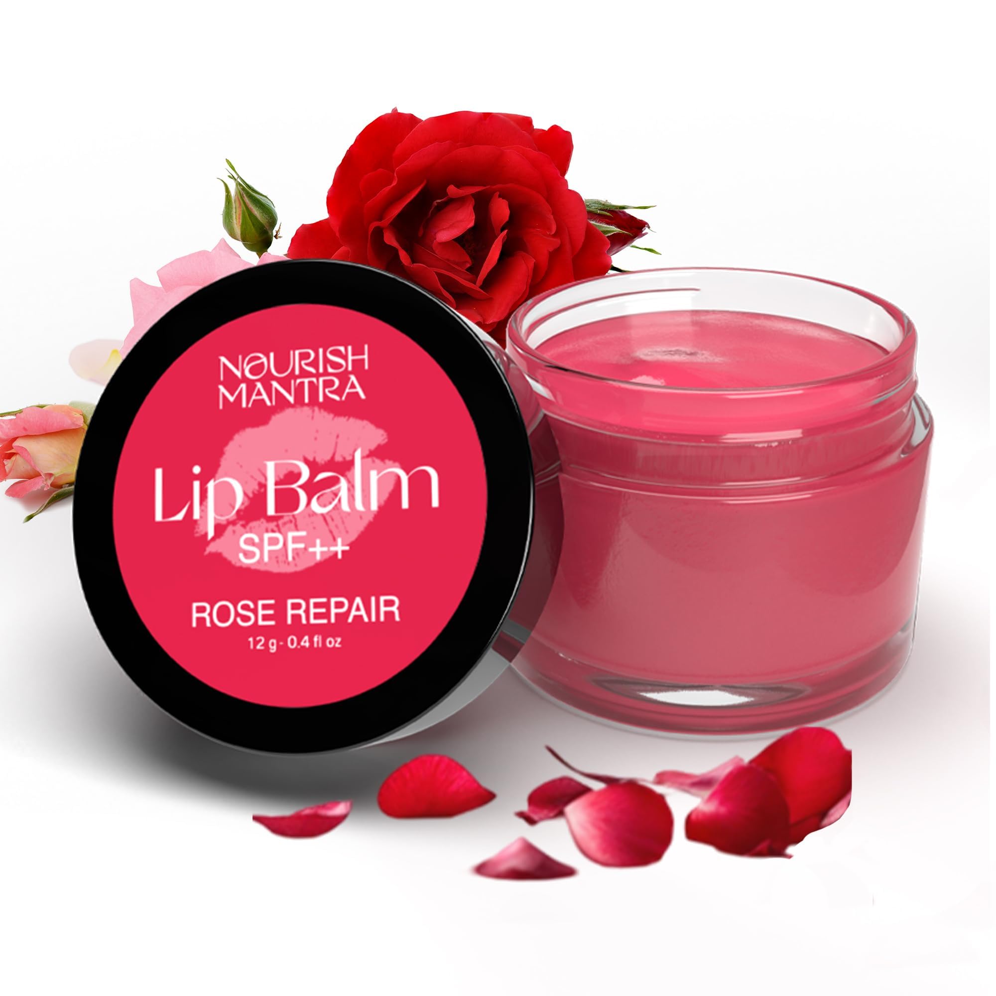 Nourish Mantra - Rose Repair Lip Balm with SPF | Made with Rose Extracts, Olive oil, Shea Butter, Vitamin E and Avocado Oil | For Dry, Chapped and Dark Lips | Best for Both Women and Men | 12g