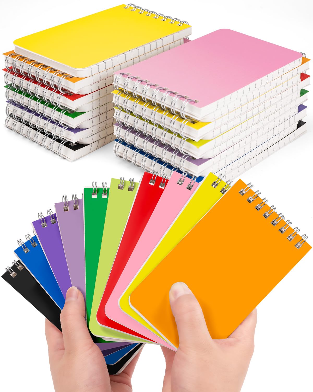 Dynta Mini Spiral Notebooks Bulk 3x5 Inch Memo Pads, 30 Packs Small Notepad Top Bound, 10 Vibrant Colored, 60 Sheets/120 Pages Pocket Notepads for Home, School, College, Office, Work, Travel