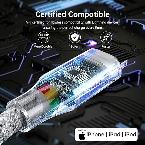 Miniatura 4 de Paquete de 3 cables Lightning para iPhone, nailon trenzado de 6 pies, certificado MFi, cargador rápido USB para iPhone 14/13/12/11 Pro Max/XS