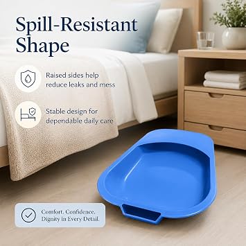 Portable Bed Pan with Handle for Men & Women, Spill-Resistant Commode Toilet Pan for Elderly, Disabled & Bedridden (32 x 24 x 8.5 cm)