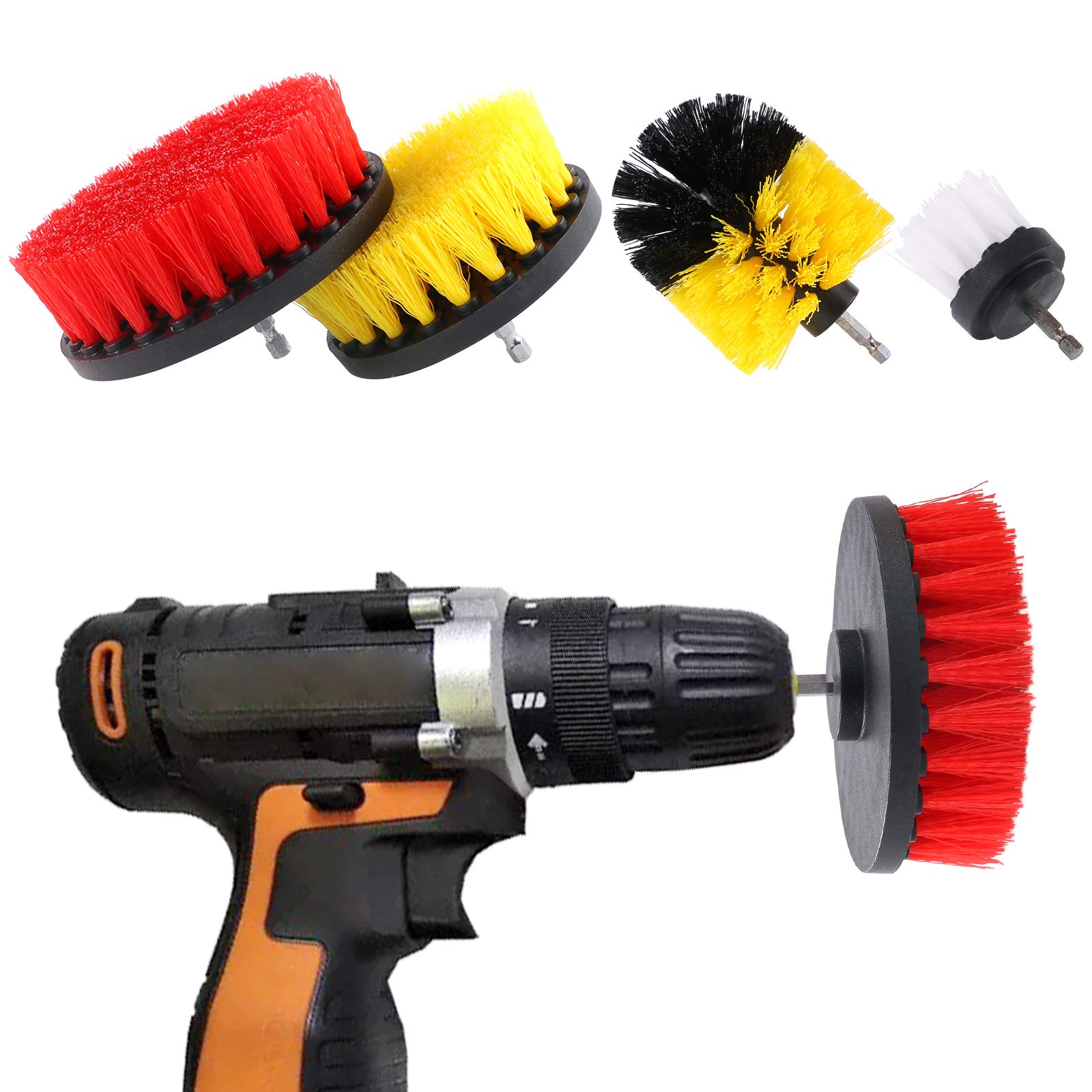 Keadic 4pcs Drill Brush Attachment Set, Electric Cleaning Brushes Set,Power Scrubber Brush Kit for Cleaning with Extend Attachment Drilling Brushes for Grout, Floor, Tub, Tile, Shower,Kitchen