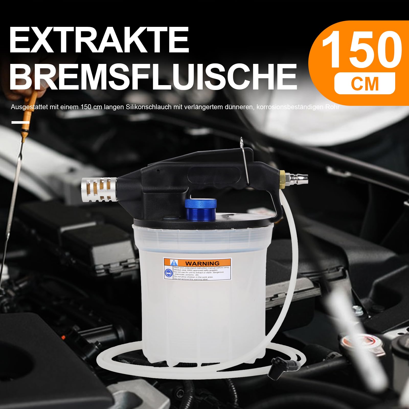 2L Bremsenentlüftungsgerät Druckluft, Pneumatisches BremsflüSsigkeitsentlüftungs-Set, mit 16 Entlüftungsadaptern und 1L Nachfüllflasche, Pneumatische Vakuumpumpe für Kfz (2L)