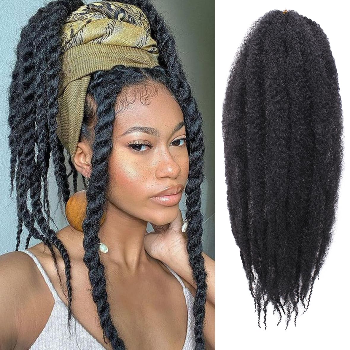 Kachanaa 18 Inch Marley Twist Braiding Hair 8 Packs Afro Kinky Curly Hair Extensions Pre Fluffed Kinky Hair for Jumbo Twists Braiding Hair Senagalese Twists /1B#