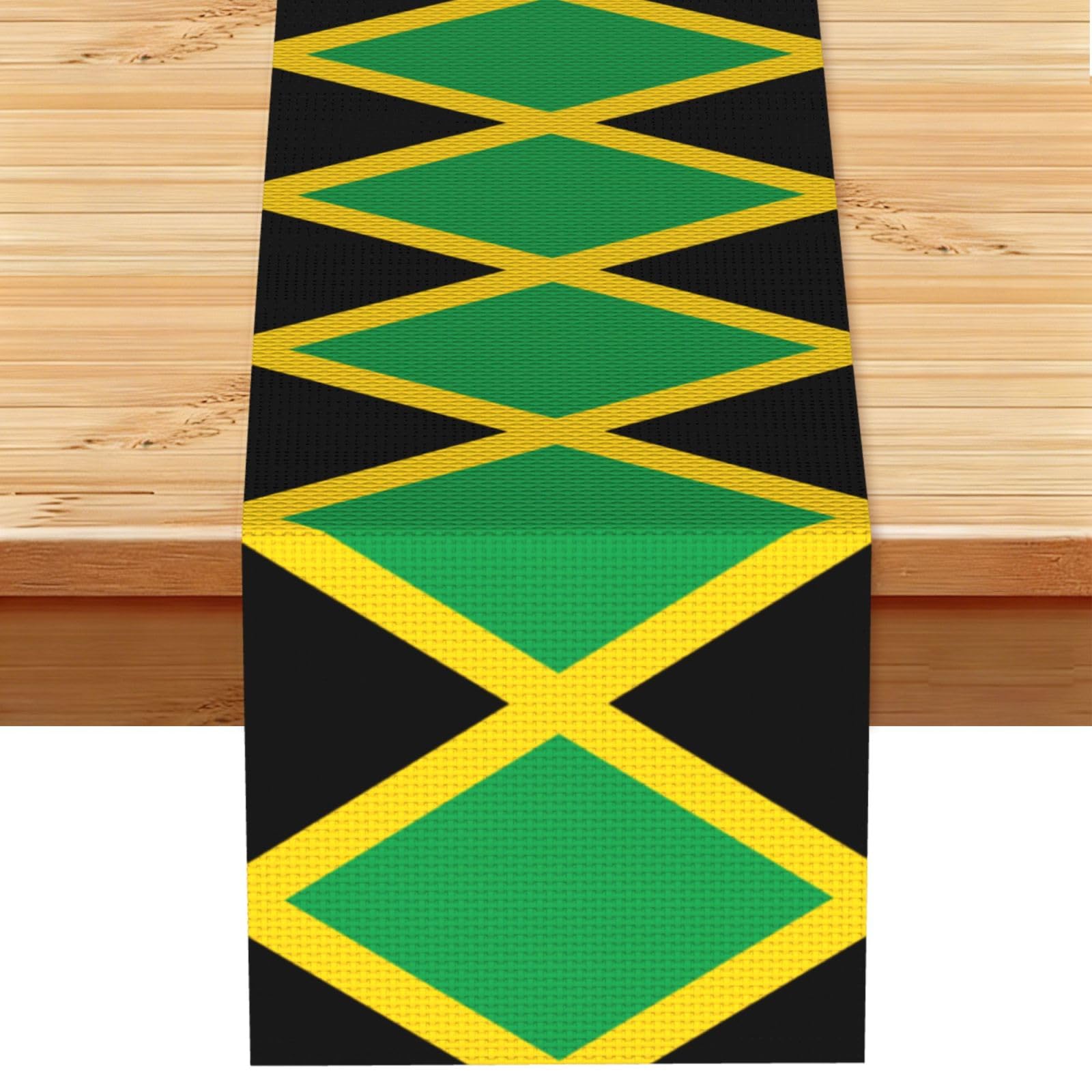 Flag of Jamaica Printed Dining Table Runner 13x72 Inch, Non-Fading Decor for Kitchen Dresser Fireplace Mantel