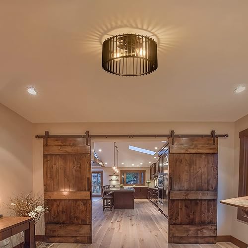Miniatura 5 de Zlepmlla Moderna lámpara de techo de montaje empotrado negra  bombilla incluida, lámpara de granja para cocina, isla, entrada, porche, vestíbulo,