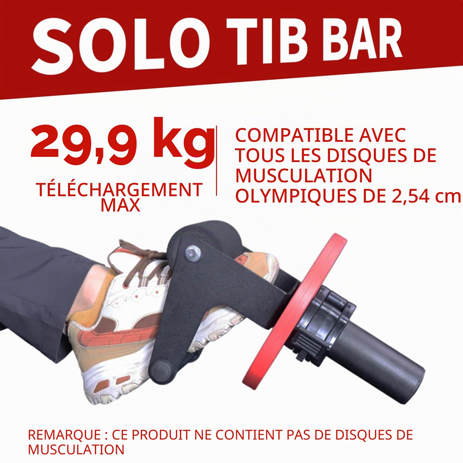 Solo Tib Bar Tibialis Trainer Tibialis Bar Genoux sur les orteils Équipement Tibialis Raise Tibia Dorsi Machine d'entraînement pour mollets Équipement d'entraînement pour mollets de 2,5 cm