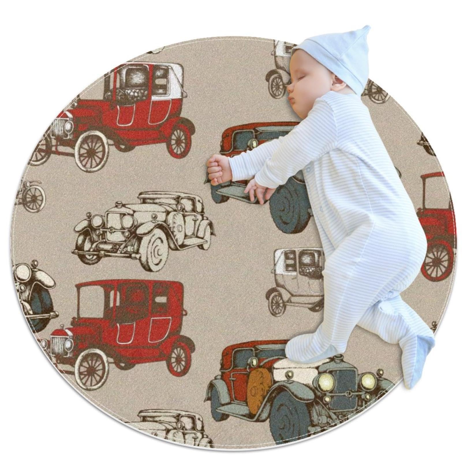 Tapis de sol de chambre vintage rond 1m aux finitions soignées