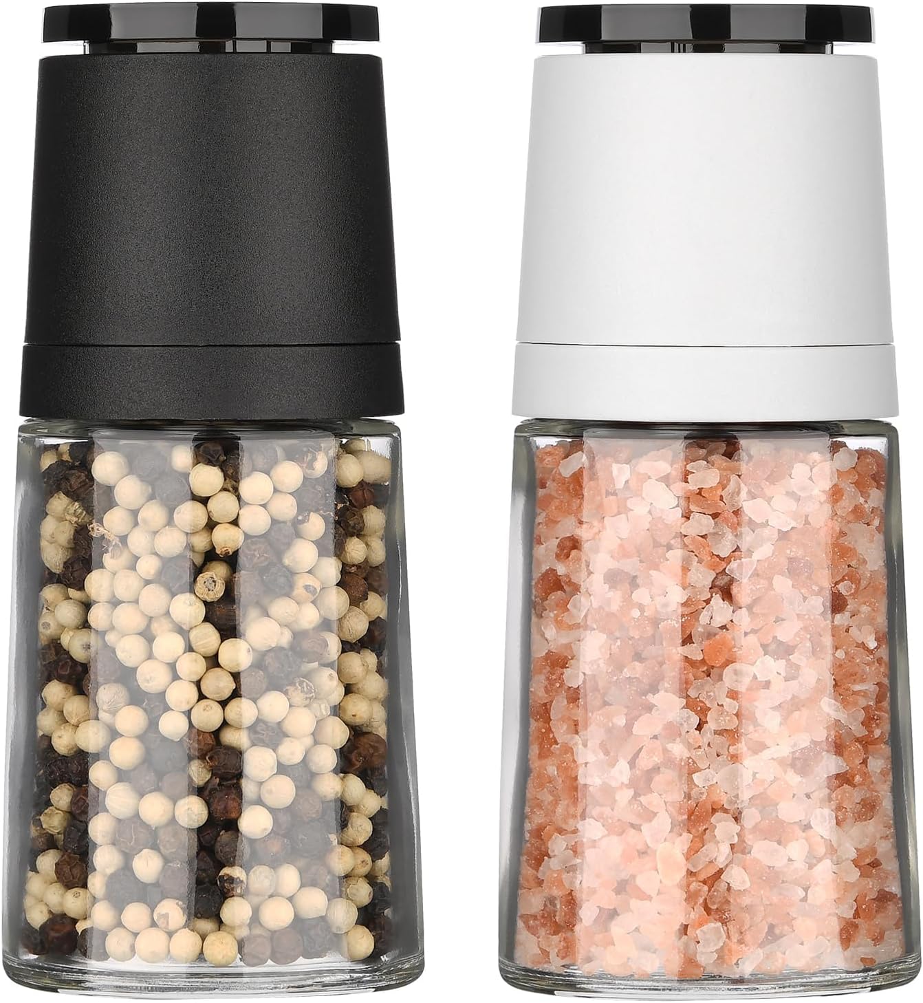 Hotder Salt and Pepper Grinder Set of Two, Salt and Pepper Shakers with Adjustable Ceramic Core& Glass Body, Salt and Pepper Mill for Spice and Barbecue