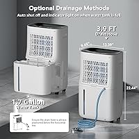 Vista 2 de 2025Upgraded 5000 Sq.Ft 80 Pint Dehumidifier for Basements with Large 6.5L Water Tank,24H Timer,Child Lock,Defrost,Silent,mold,4 Modes Operation