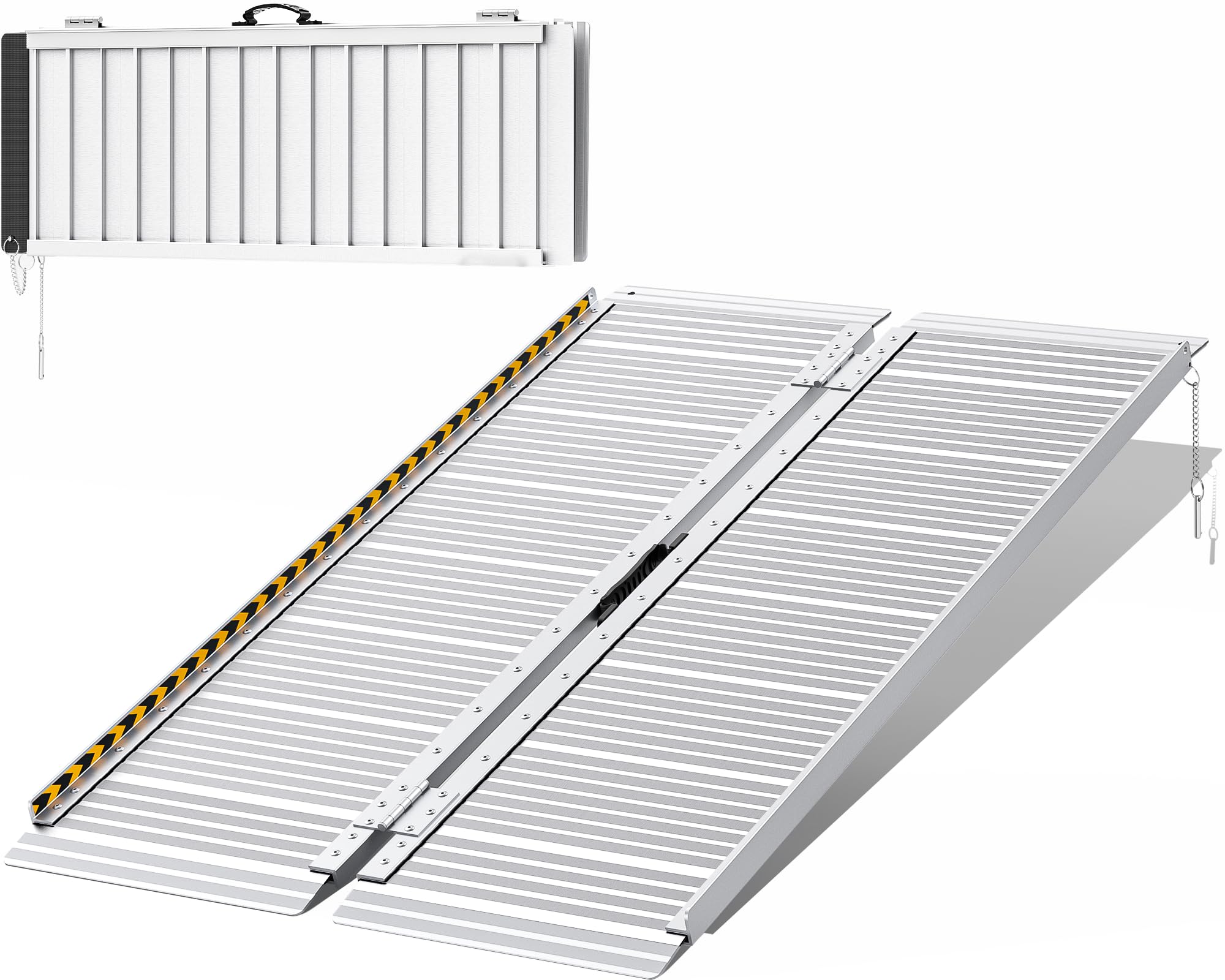 FACHNUO Rampa para Sillas de Ruedas Plegable 122CM Rampa de Umbral, Capacidad 362KG, Antideslizante Extra Ancha 74cm - Rampa de Aluminio Portátil para Escaleras, Peldaños, Puertas, Entradas