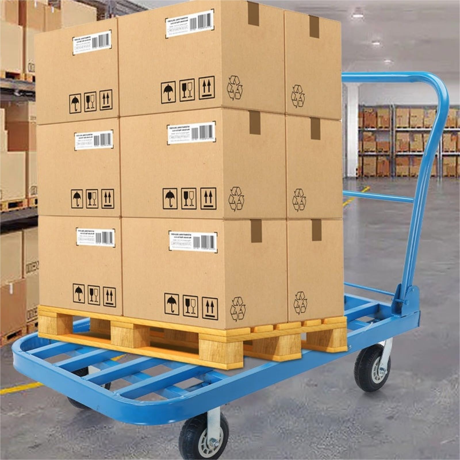 Carrello con piattaforma mobile a pianale pieghevole, carrello di servizio con ruote e maniglia (100 x 60 cm)