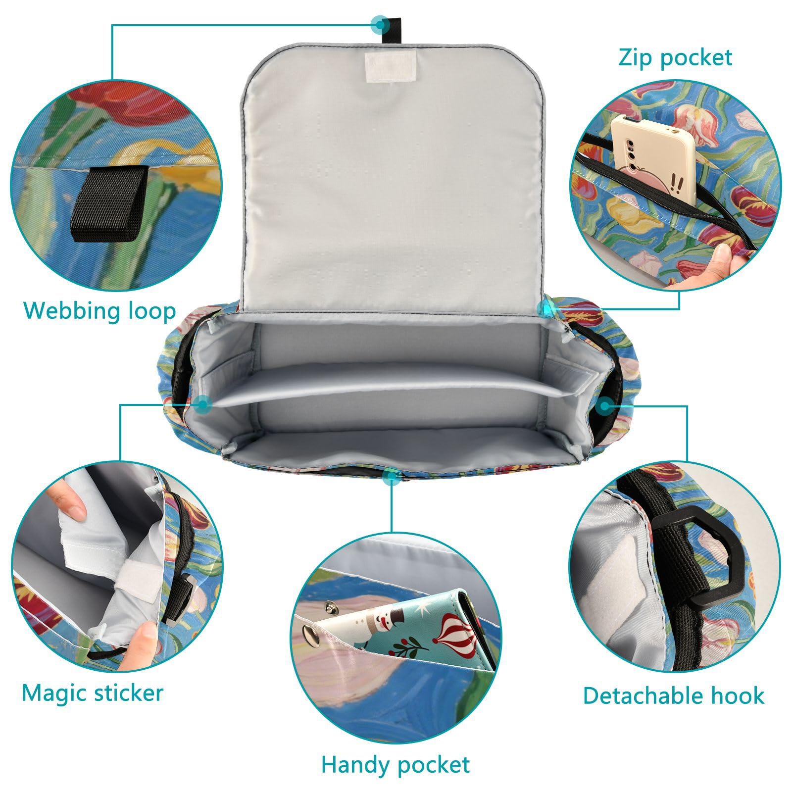 miaozhen Art Oil Painting Blue flower Flower stroller storage organizer stroller diaper caddy baby bottle holder accesorios para carros de accesorios para bebes