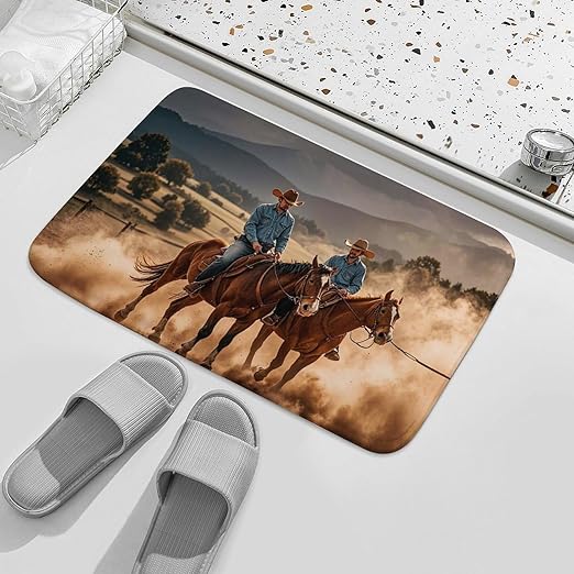 Fußmatte, weich, saugfähig, quadratisch, rutschfest, 2 Cowboys