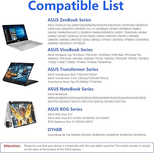 Miniatura 2 de Lápiz óptico para dispositivos de pantalla táctil ASUS, lápiz digital activo con punta ultrafina, sensibilidad a la presión 1024, rechazo de palma