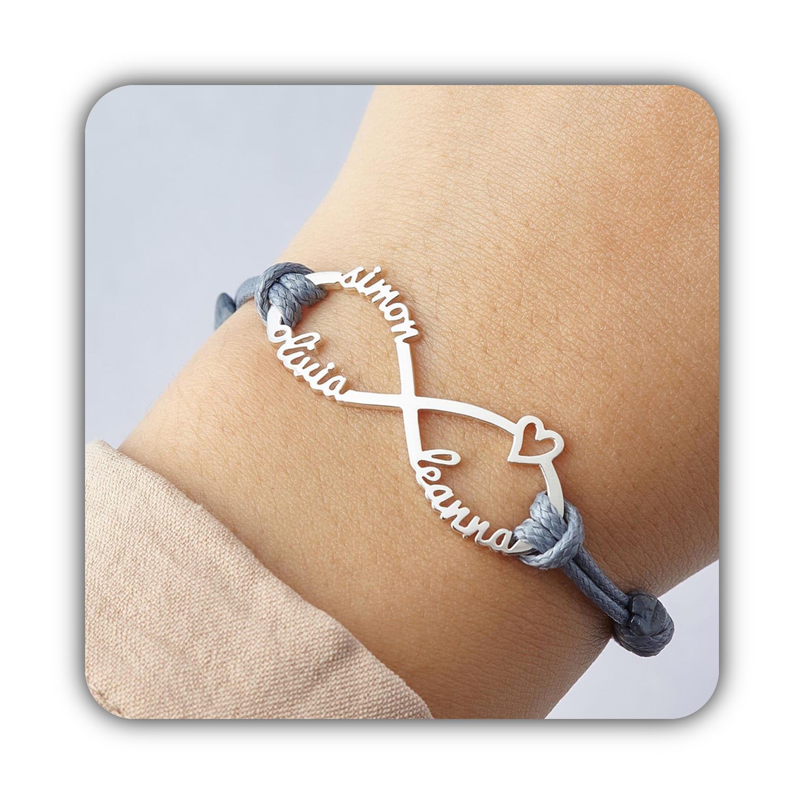 Argento sterling infinito bracciale, bambini nome bracciali, eternità madre figlia gioiello suocera Festa della Mamma Natale compleanno anniversario
