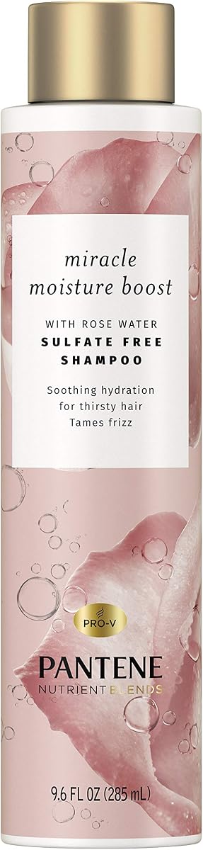 Pantene Nutrient Blends Miracle Moisture Boost Rose Water Shampoo for Dry Hair, Sulfate Free, Floral, 9.6 Fl Oz