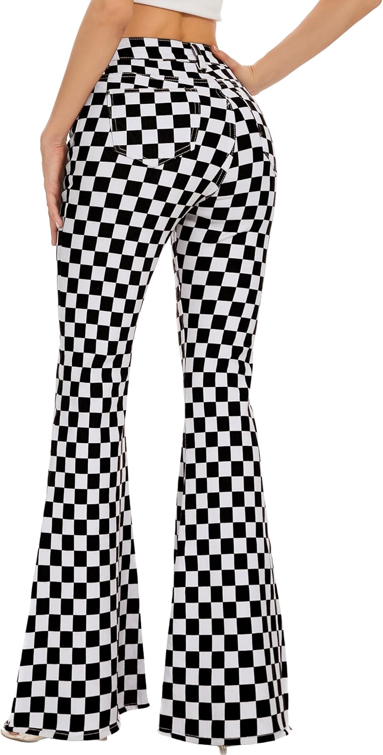 Bell Bottom Jeans for Women High Waisted Stretch Plaid Flare Jeans Denim Bootcut Pants - Image 3