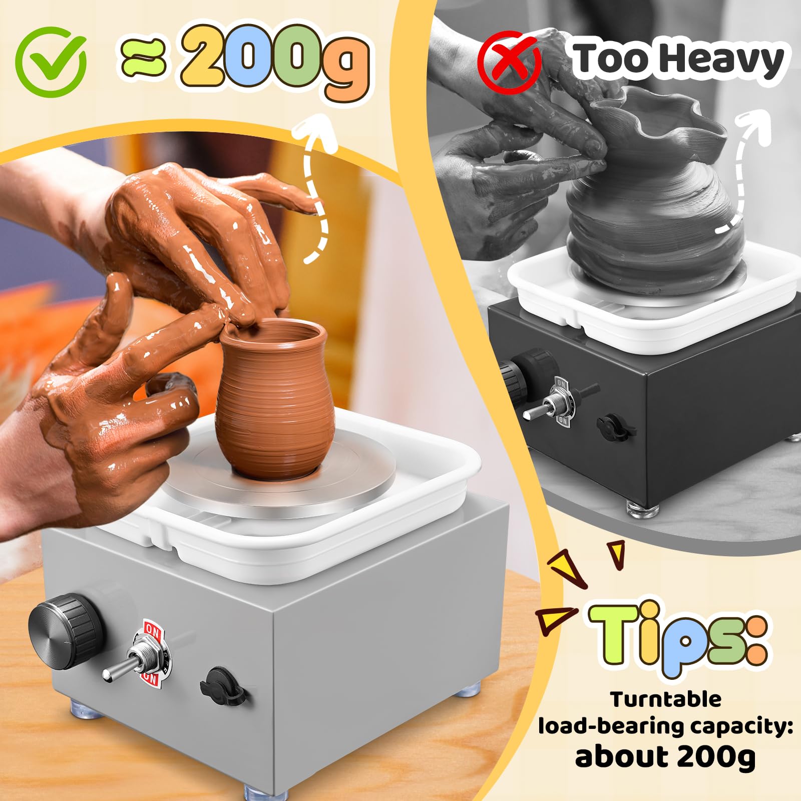 Mini Elektrisch Töpfermaschine, Couleeur 2000RPM 10/6.5CM Einstellbare Geschwindigkeit Metall-Drehteller Mini Töpferscheibe mit Tonformwerkzeug Geliefert und ABS-Becken für Töpfer-Heimwerker (Grau)