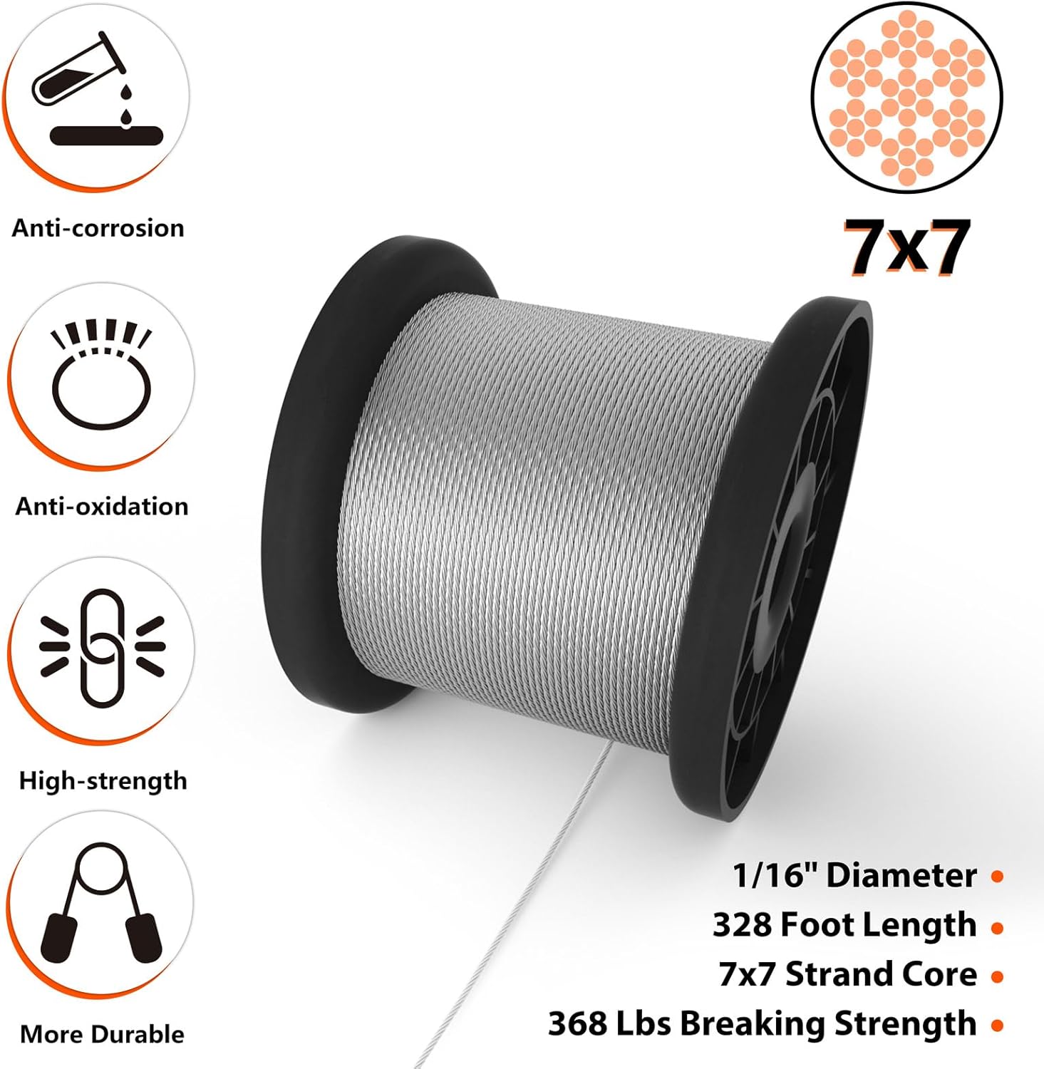 Sanuke Wire Rope Crimp Kit with 328ft Stainless Steel Cable 7x7 Strand Core 1/16'' Aluminum Crimp Loop Sleeves and Wire Rope Stainless Steel Thimble