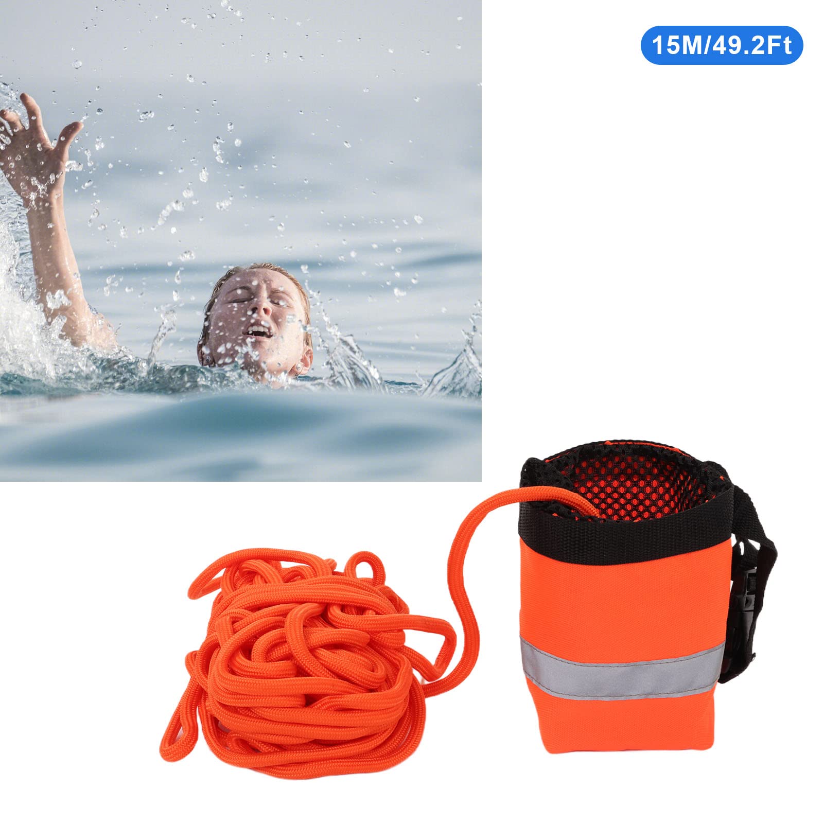 Yuecoom Throw Rope Bag, Life Saving Reflective Rope, Water Floating Rope,Floating Rope Bag for Water Sports, Water Rescuing, 15M/49.2Ft, Breathable Oxford Cloth (15M)