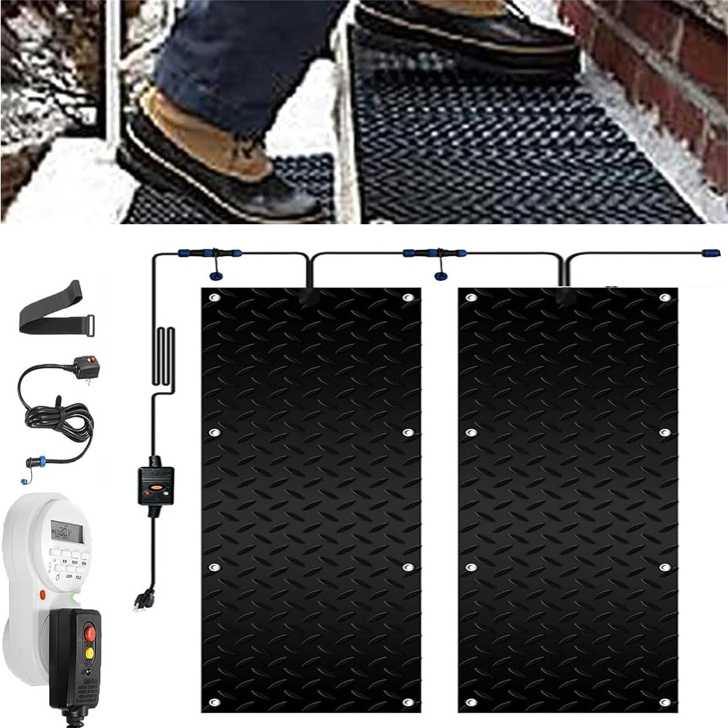 Tappetini riscaldati per sciogliere la neve con timer, 1/2/3/4/5 pezzi, tappetino in gomma antiscivolo per inverno all'aperto, gradini, porte, passerelle, vialetti
