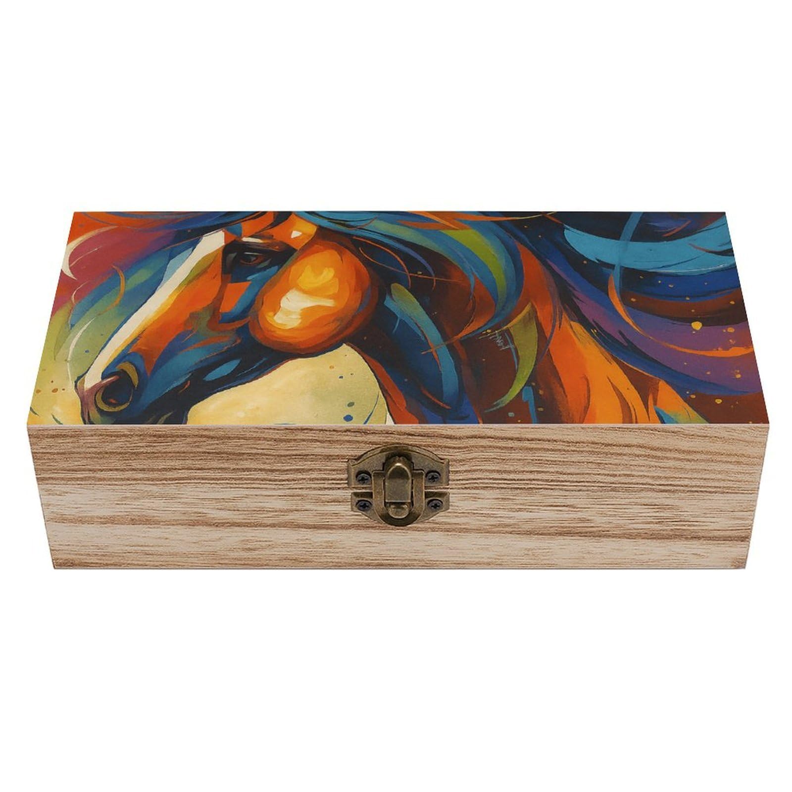 SMAZDFXX Colorful Pretty Horse Wooden Storage Box Multipurpose Decorative Box for Jewelry Photo Home Decor