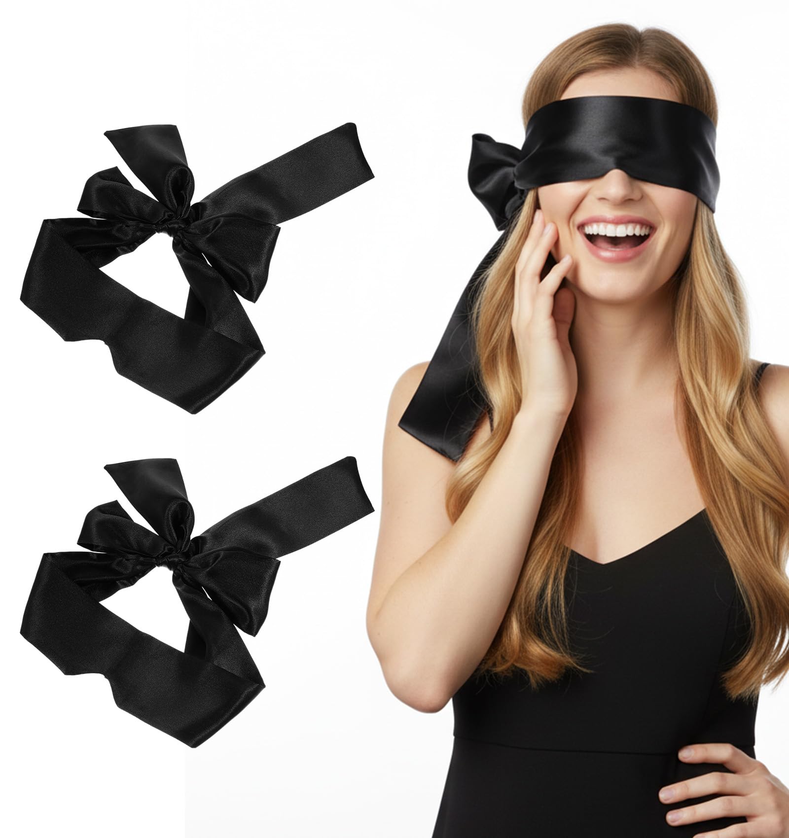 2Pcs Silk Blindfolds for Sleeping Soft Satin Eye Mask for Sleep Comfortable Blackout Blindfold for Sleep Meditation Adjustable