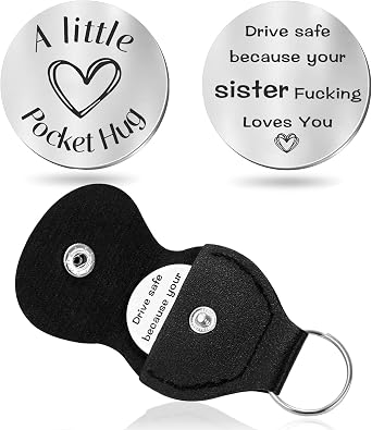 Teniinet Drive Safe Pocket Hug Token Keychain for Brother Sister Son Daughter From Sister or Mom, Funny I Love You Key Chain Gifts