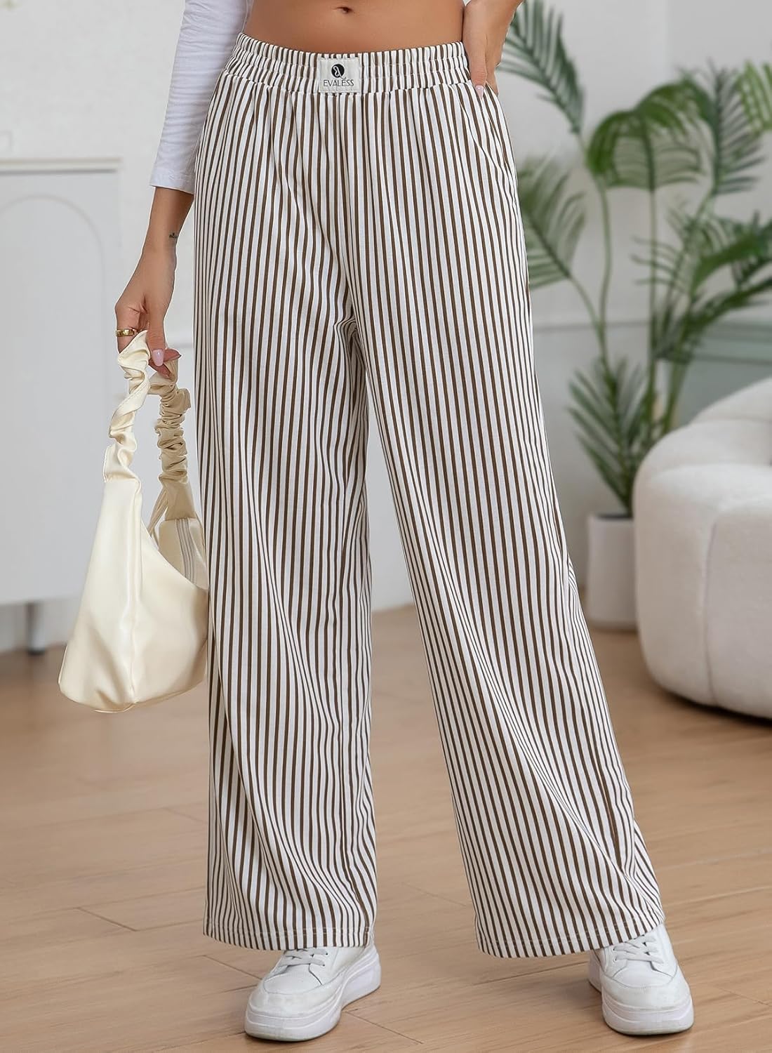 EVALESS Women's Striped Pants Spring Summer 2026 Comfy Pajama Pants High Waist Wide Leg Lounge Pants Lightweight PJ Bottoms - Image 2