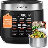 Amazon product image of Cosori Rice Cooker 10 Cup, Fuzzy Logic, Ceramic Coating Inner Pot,18-in-1 | 24H Keep Warm & Delay Timer, Stainless Steel Steamer Basket, Non-stick Ceramic Coating, Sauté, Slow Cook, 20cup cooked, Black