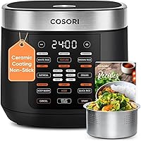 COSORI 10-Cup Rice Cooker: 18 Functions, Fuzzy Logic Tech, Non-Stick Pot, Steamer Basket, Sauté & Slow Cook - Black
